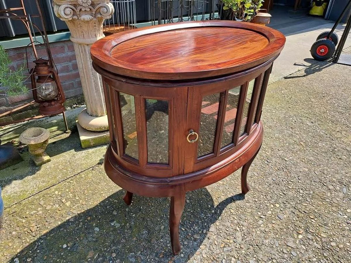 Donker Teakhouten Theekastje, Vitrinekastje, Whiskey Bar Wij image 5