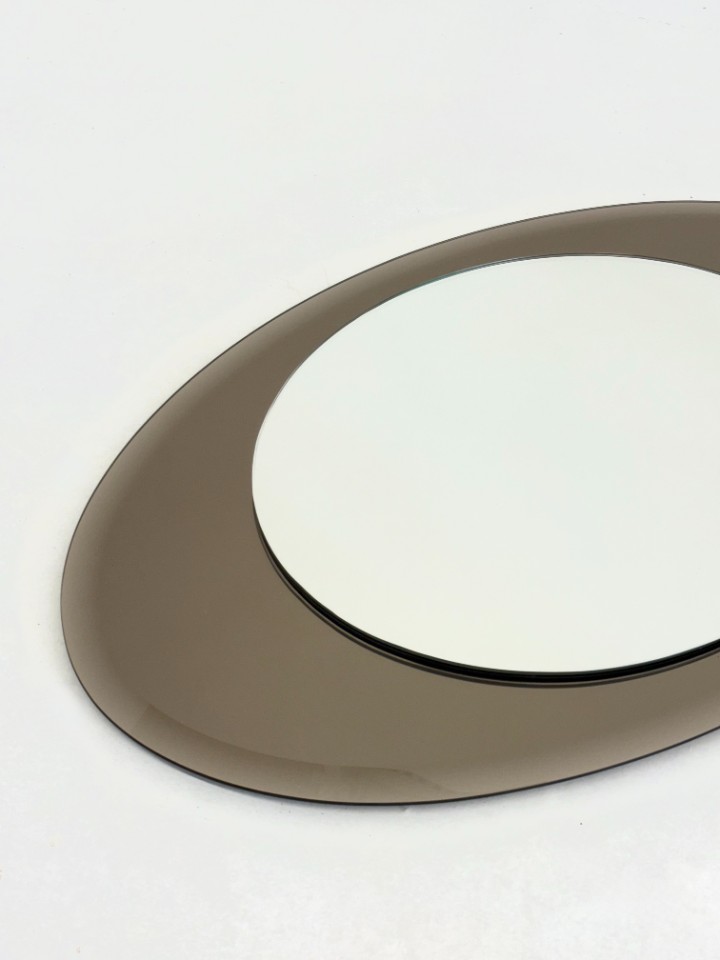Italiaanse Vintage Ovale Spiegel Met Taupe Getint Glas image 14