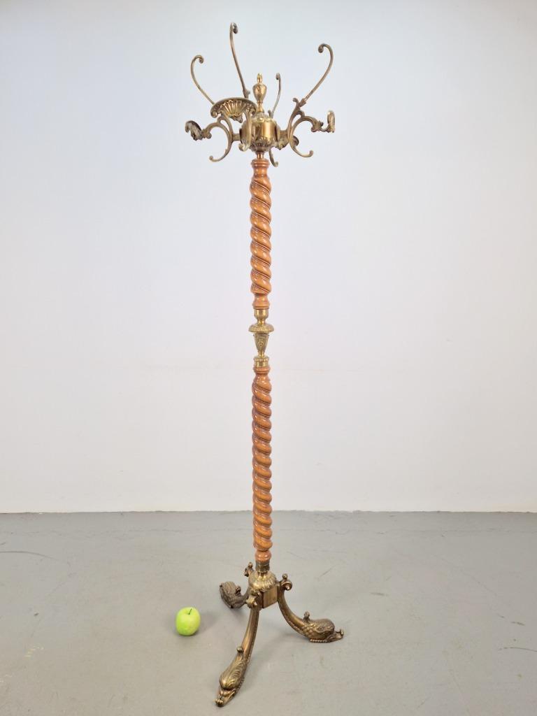 Regency Staande Kapstok Barley Twist Hout Messing Leeuwenkop image 10