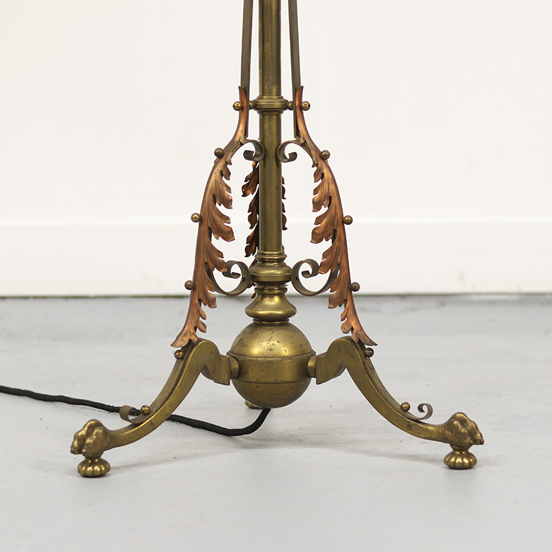 Antieke Staande Engelse Vloerlamp Roodkoper En Messing image 10