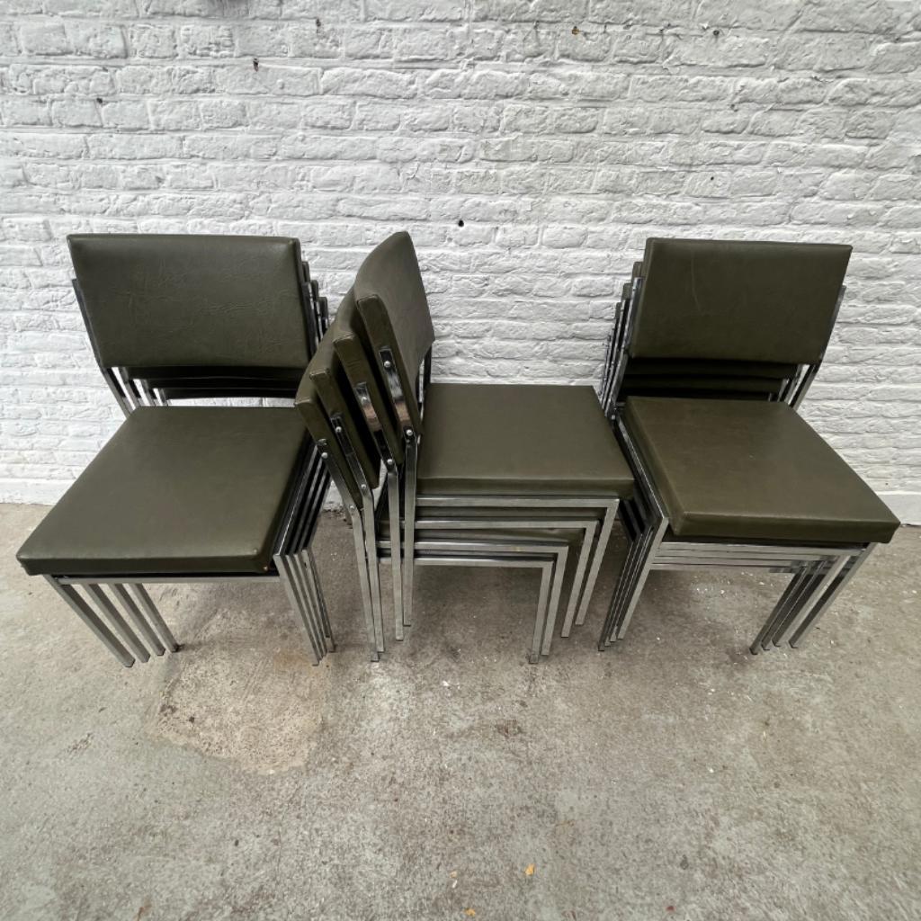 6x Midcentury Stoel Met Chromen Frame En (leger)groene Skai image 7