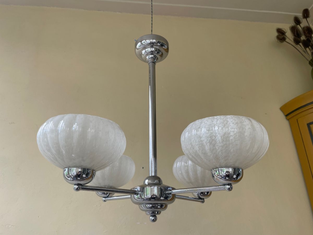 Hanglamp Lamp Plafondlamp Art Deco 1930 4 Arms Clichyglas Frans image 13