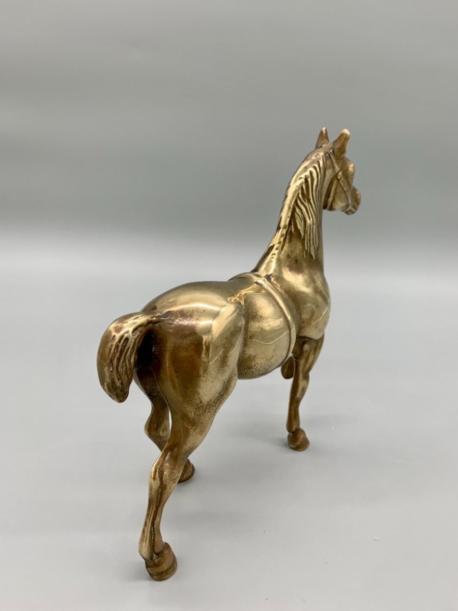 Vintage Groot Messing Paard Massief image 7