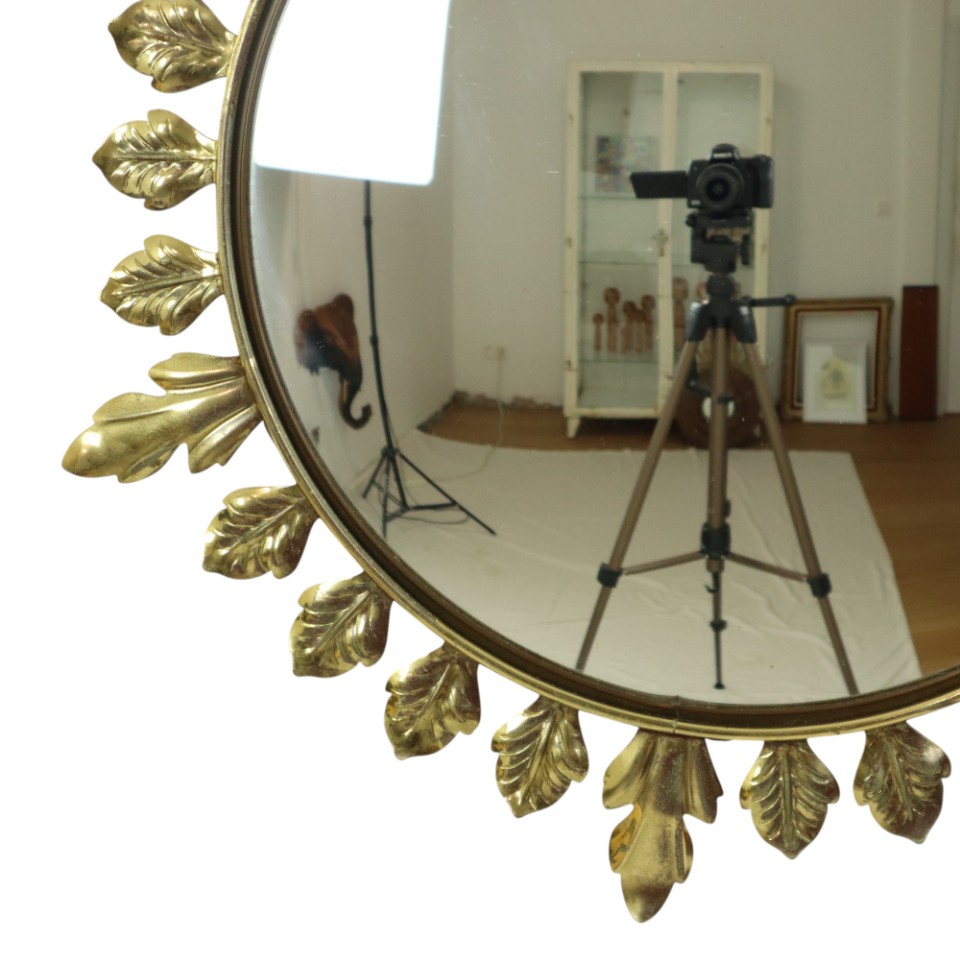 Vintage Metalen Zonnespiegel Convex Goud Deknudt Jaren 70 image 6