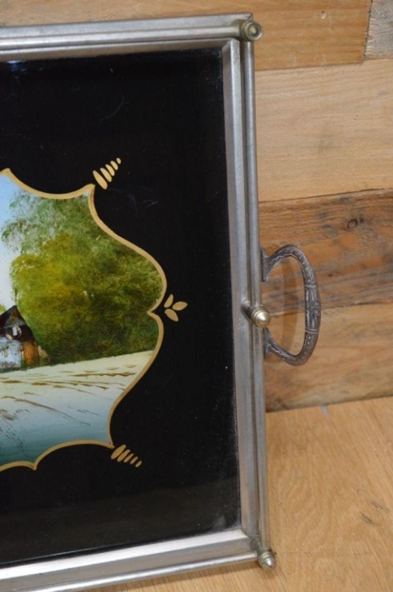 Ouderwets Dienblad Met Geschilderd Glas image 8