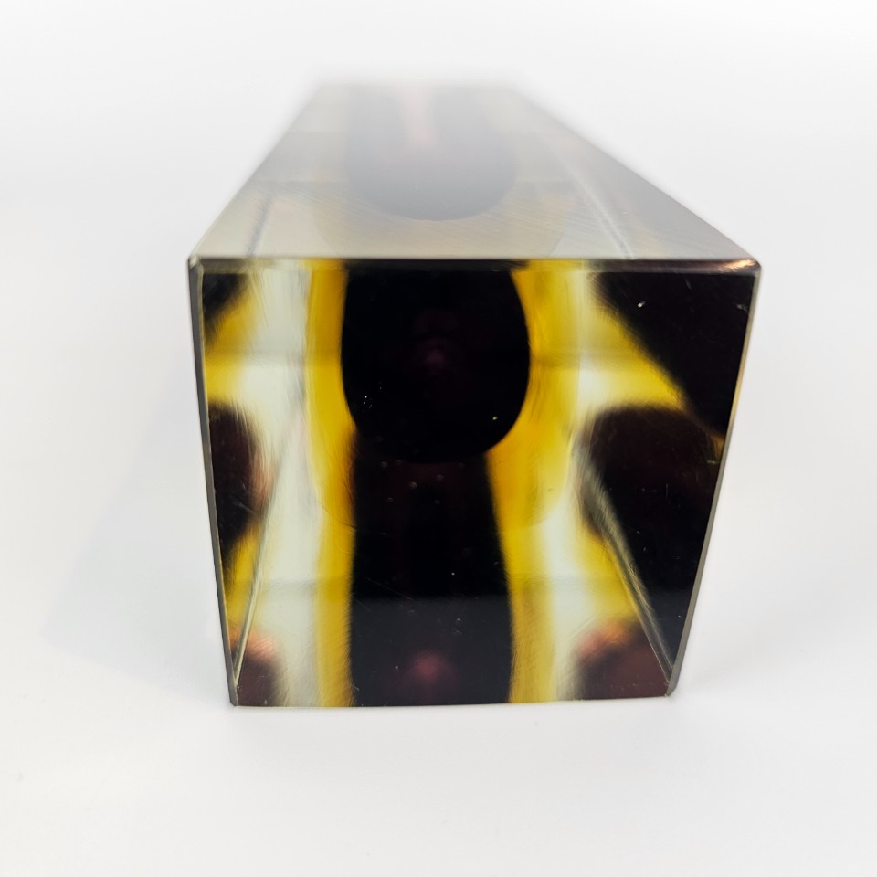 Vintage Glazen Vaas, Facet Geslepen, Rechthoekig. Roze, Geel En Kleurloos Murano Glas. Sommerso Vaas image 9