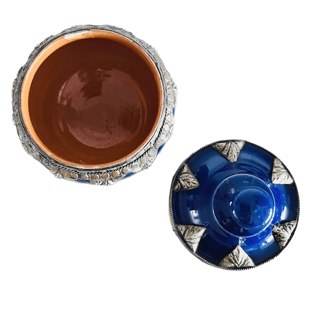 Marokkaans Keramisch Dekselpotje Blauw Filigraan Zilvernikkel image 5