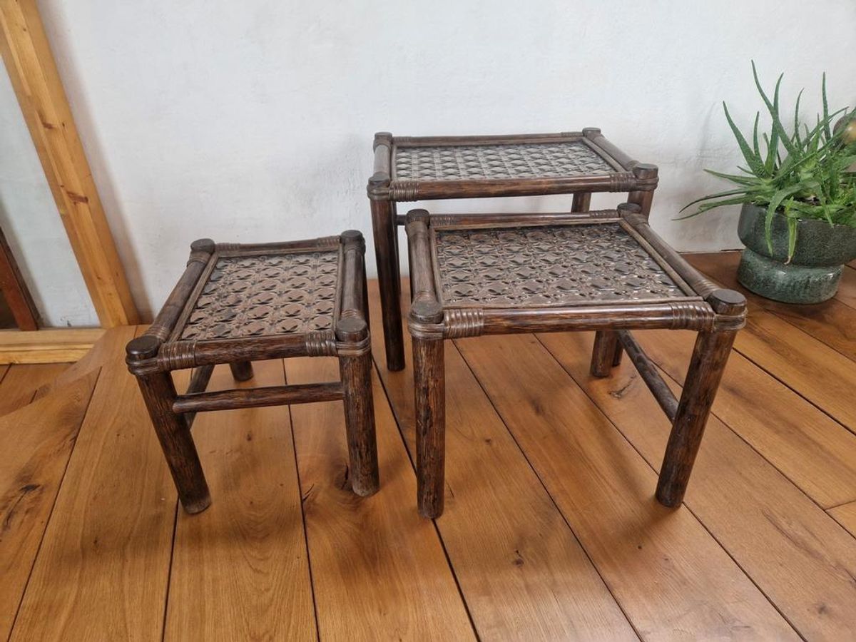Vintage Manou Bamboe Nest Tafeltjes Mimi Set Jaren 70. image 3