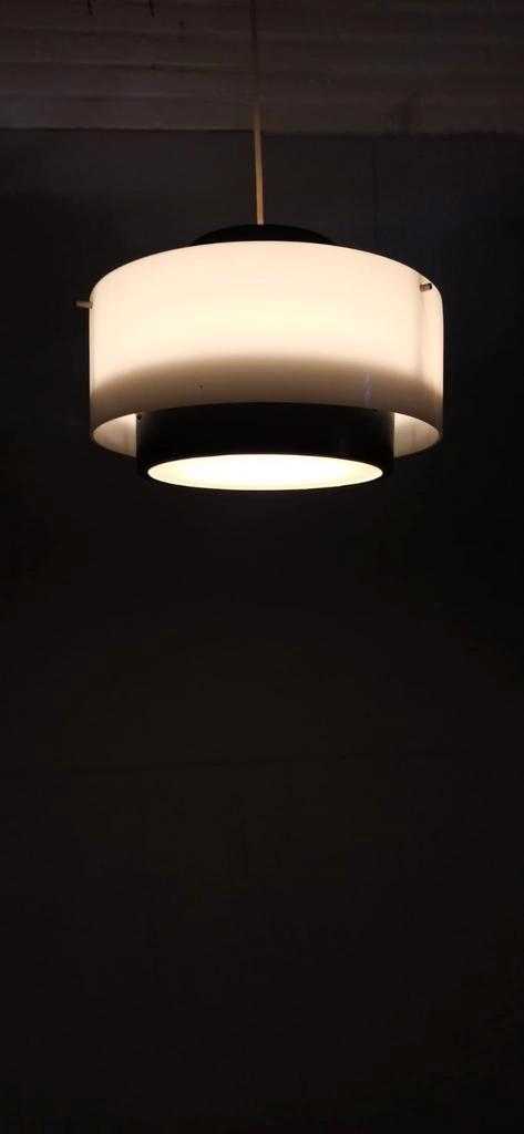 Vintage Mid Century Modern Hanglamp, Wit En Zwart image 4