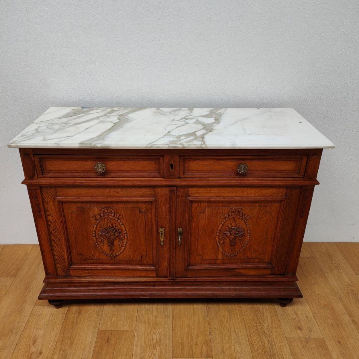 Vintage Antiek Dressoir Commode Ladekast Badkamermeubel Met Marmer Blad 707 image 2