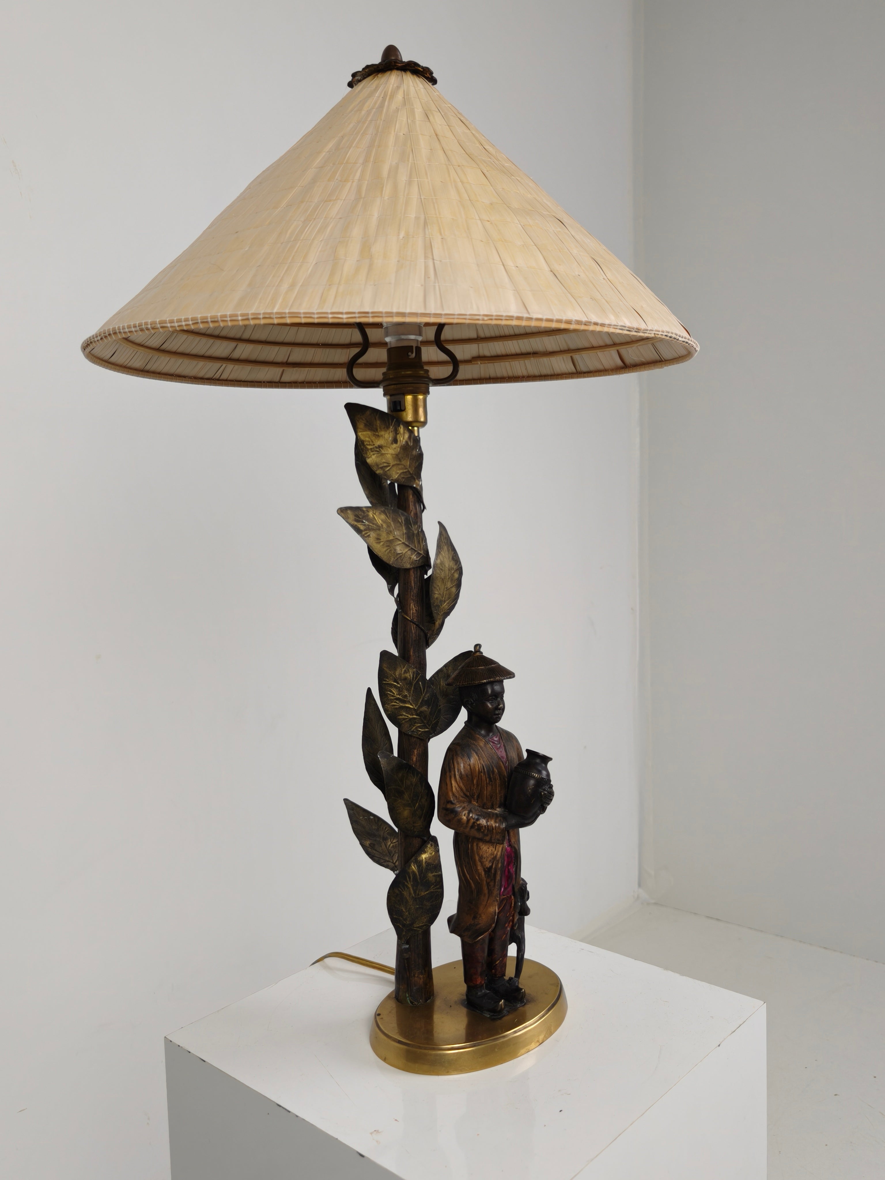 Prachtige Chinoiserie Bronzen Tafellamp Met Jongen, Aap En Boom – Ca. 1940 image 7