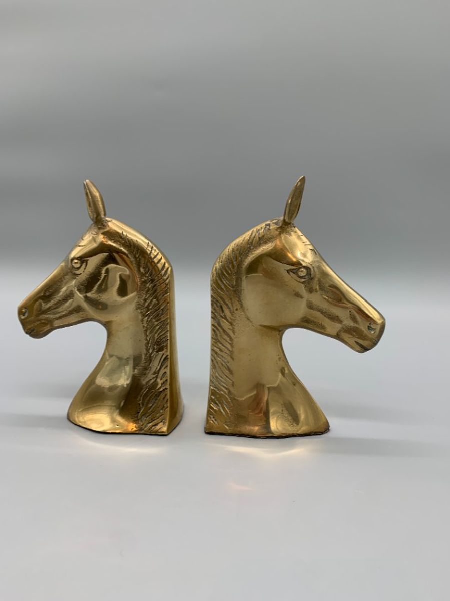 Vintage Boekensteunen Messing Paard image 3