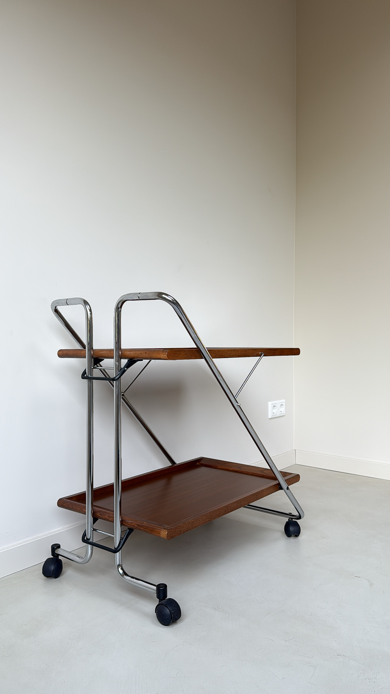 Vintage Mid Century Trolley / Serveerwagen Van Hout En Chroom image 7