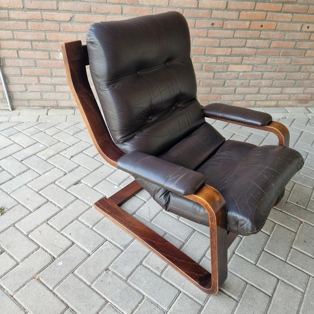 Vintage Fauteuil Slede Stoel Jaren 70 Leren Fauteuil Stoel image 16