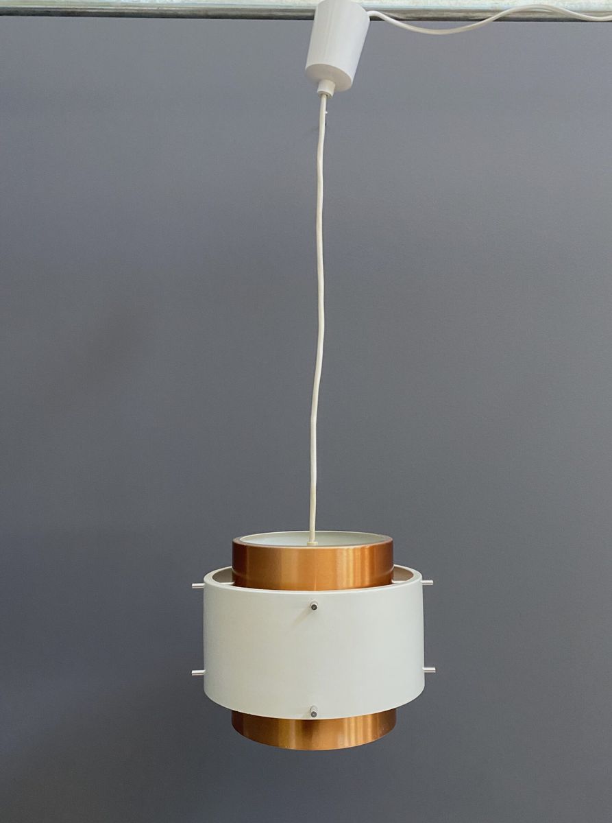 Metal, White And Brass Color Pendant Lamp By Veb 1960s image 3