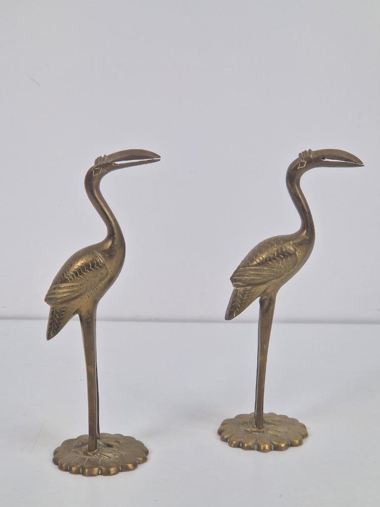 Set 2 Vintage Messing Flamingo Kraanvogel '70 Regency Goud image 6