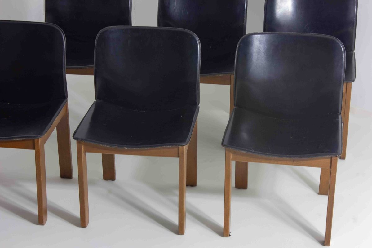 Mid-century Set Van 6 Lederen Eetkamerstoelen Door Arfa & Tobia Scarpa, 1970 image 5