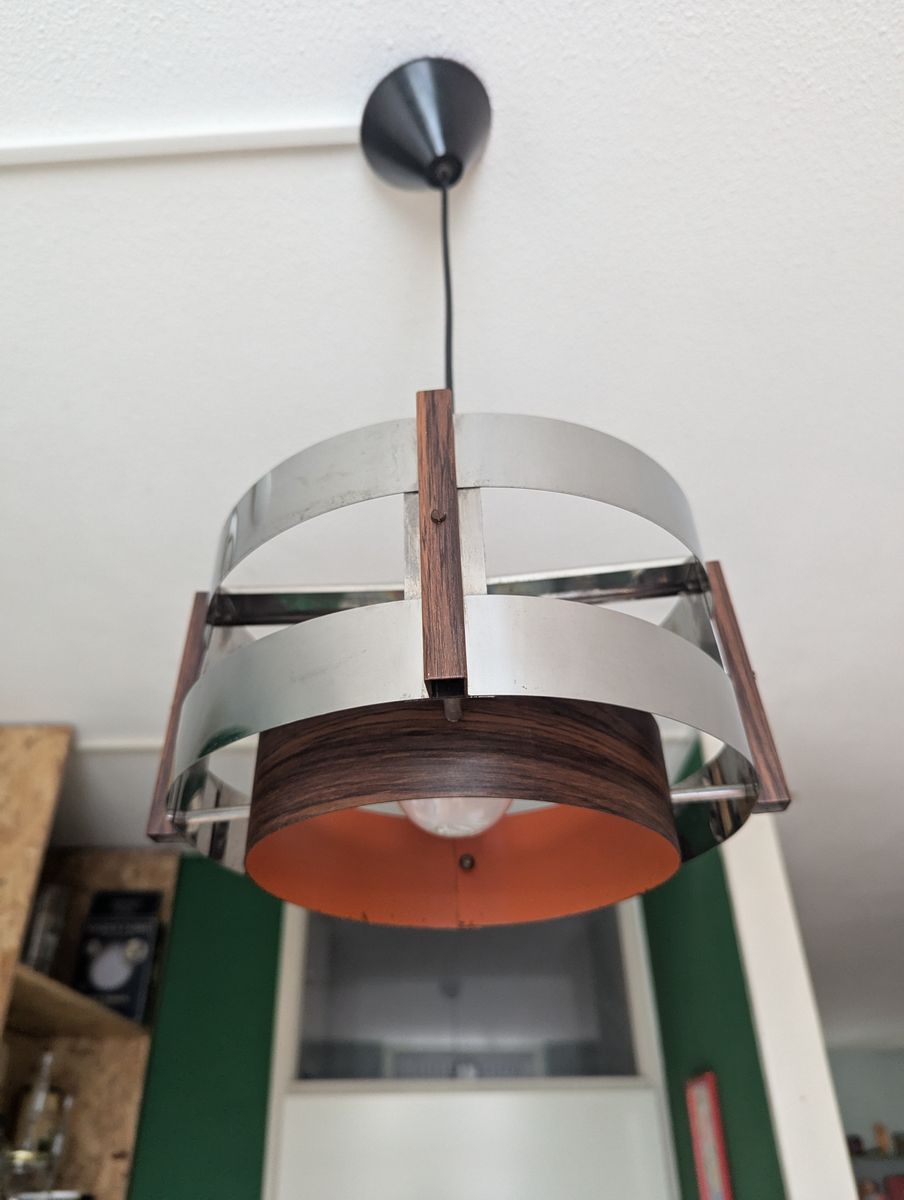 Space Age Hangende Lamp Chroom Oranje image 2