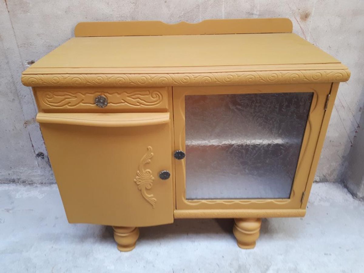Mosterd Geel Vintage Kastje Dressoir Meubel Vitrine Kast image 7
