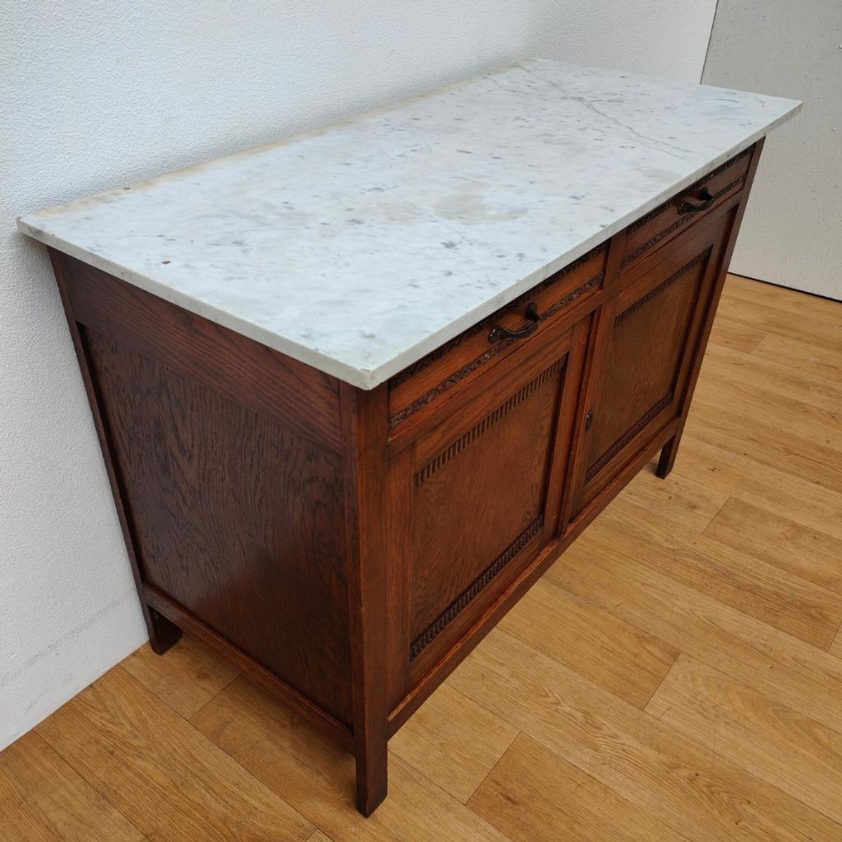 Vintage Antiek Dressoir Commode Ladekast Badkamermeubel Met Marmer Blad 703 image 8