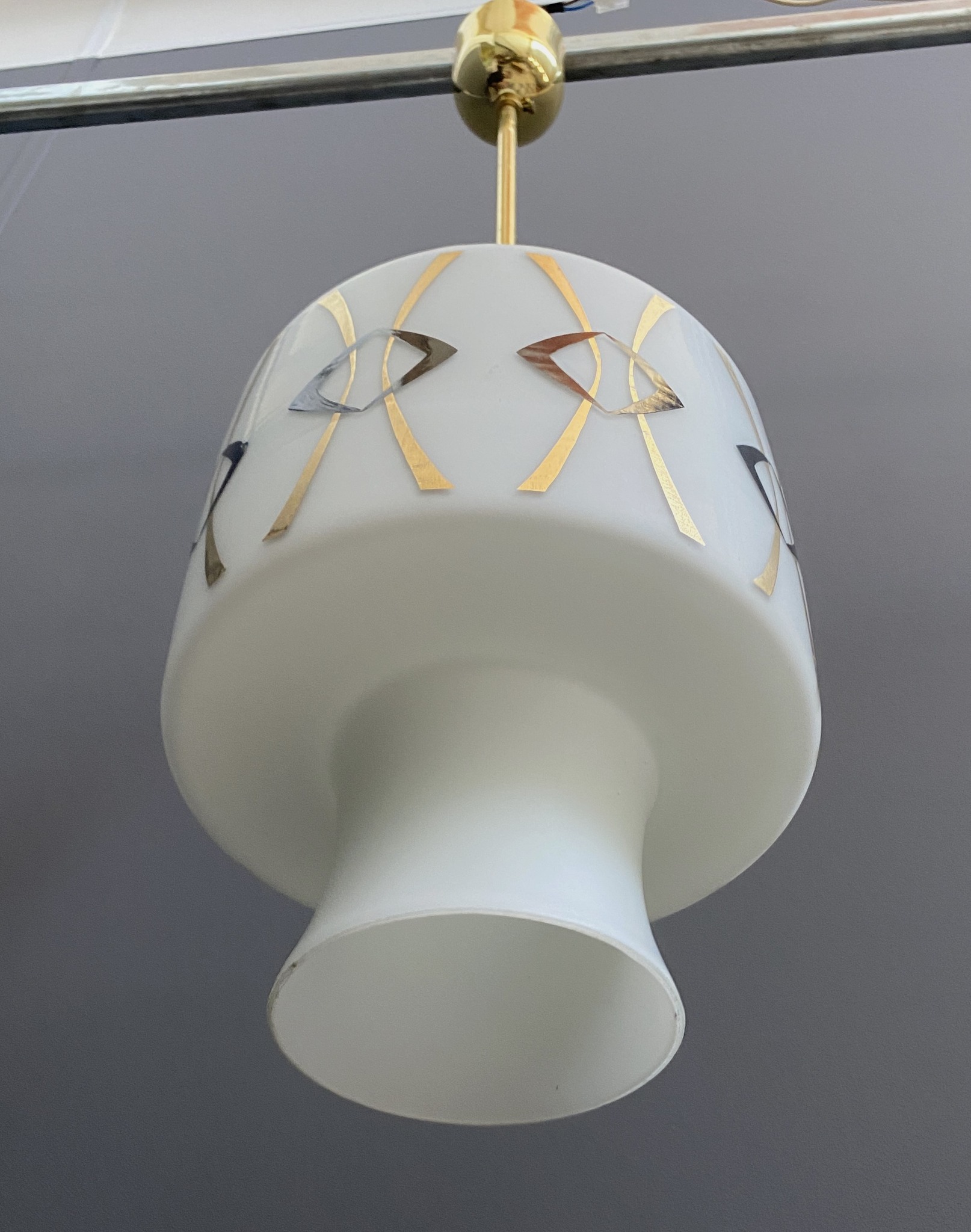 Opaline Glass Pendant Lamp With Gold And Black Drawing image 10