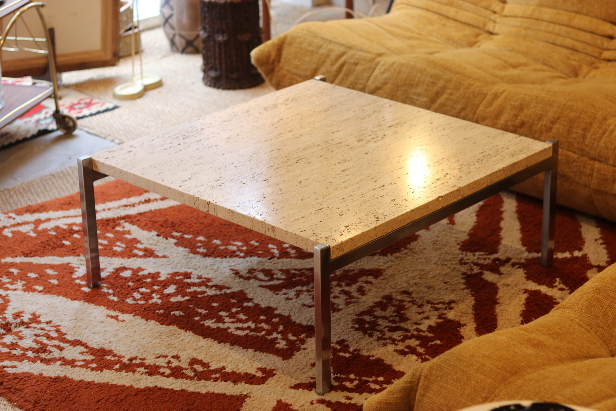 Salontafel Van Travertijn En Chroommetaal, 1970 image 7