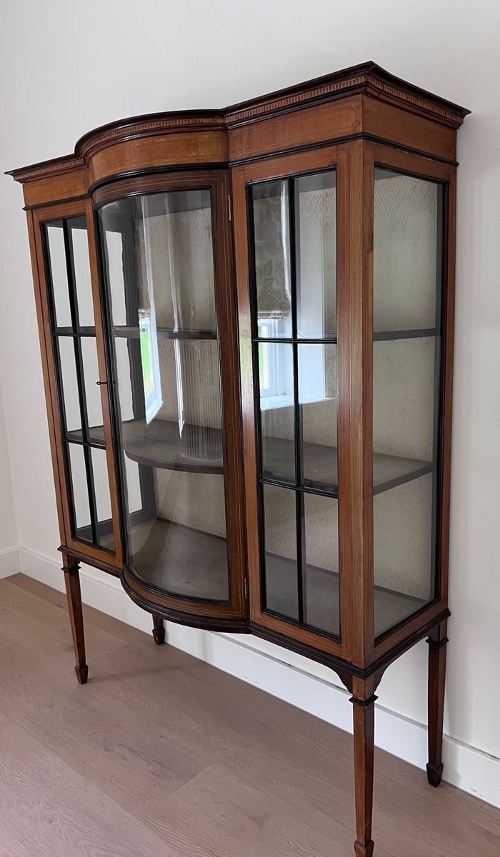 Antiek Engels Mahonie Vitrinekast Met 1 Deur, Met Bol Glas, 122 Cm Breed image 3