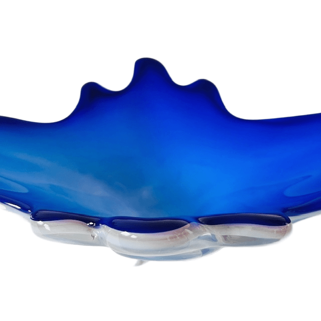 Vintage Xl Murano Glas Schaal Blauw Wit Helder Glas Mid-century 1970’s image 7