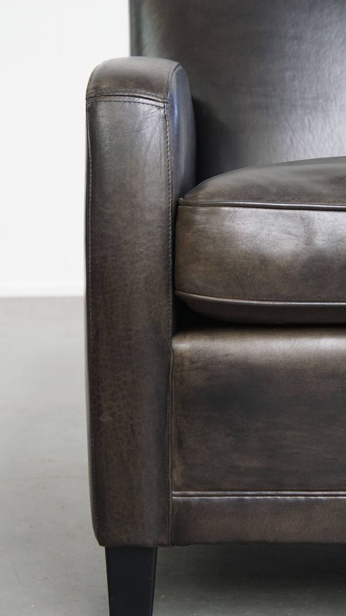 Stijlvolle En Tijdloze Zwart/ Grijze Schapenleren Design Fauteuil/ Armchair Met Comfortabele Zit image 12