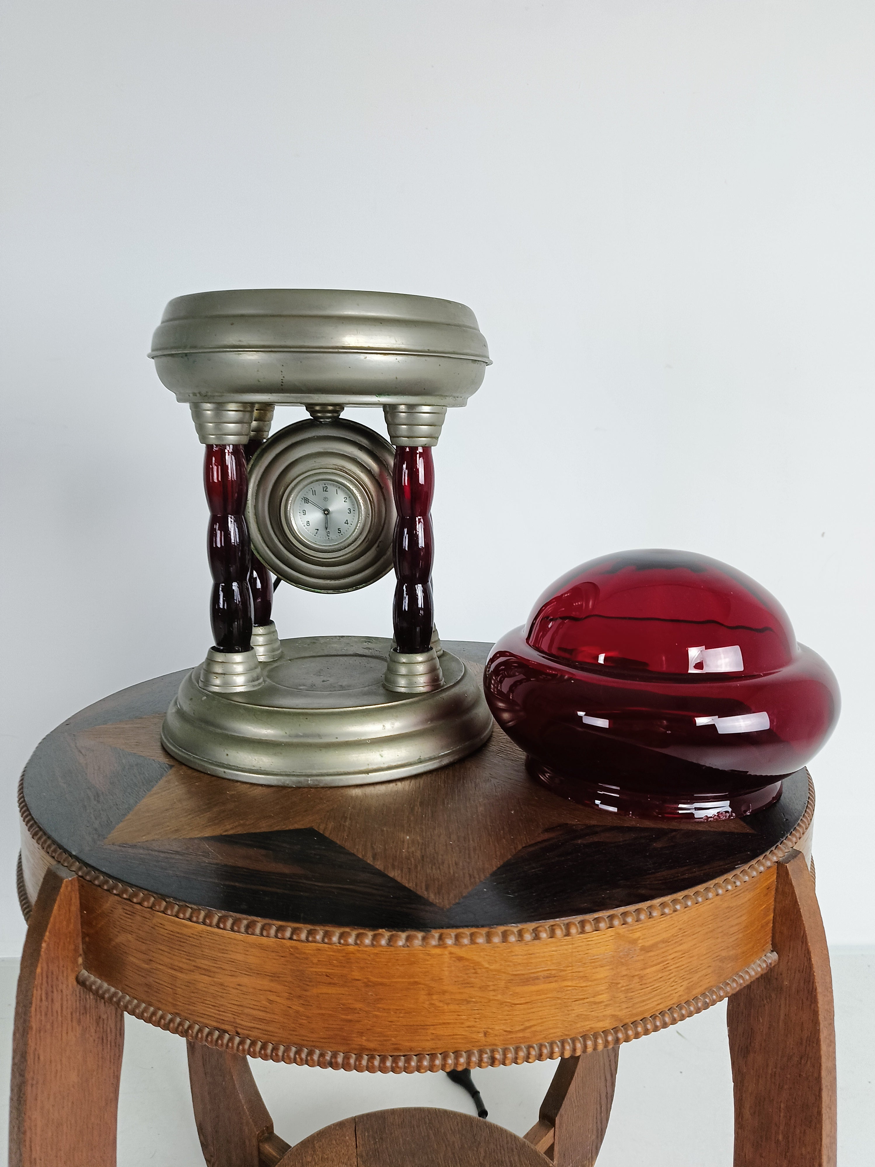 Unieke Vintage Tinnen Lamp Met Uurwerk image 13