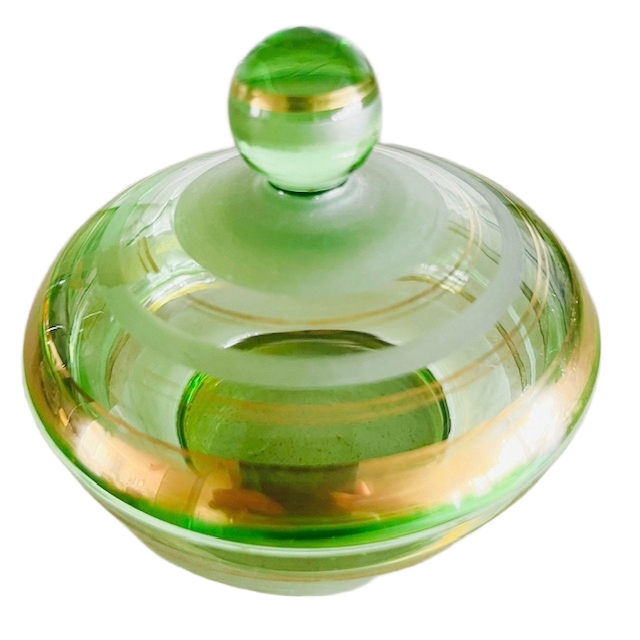 Vintage Glazen Sieradendoosje Groen Glas 1950’s image 5