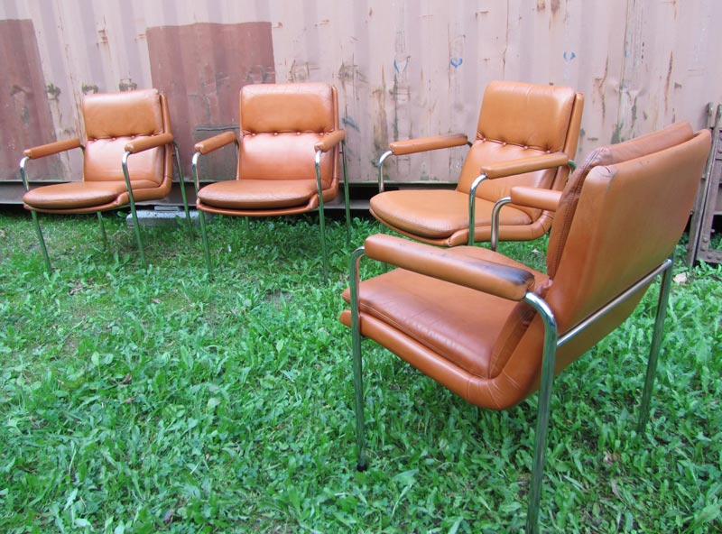 4 Vintage Cognac Leren Lounge Stoelen Artifort Geoffrey Harcourt image 5