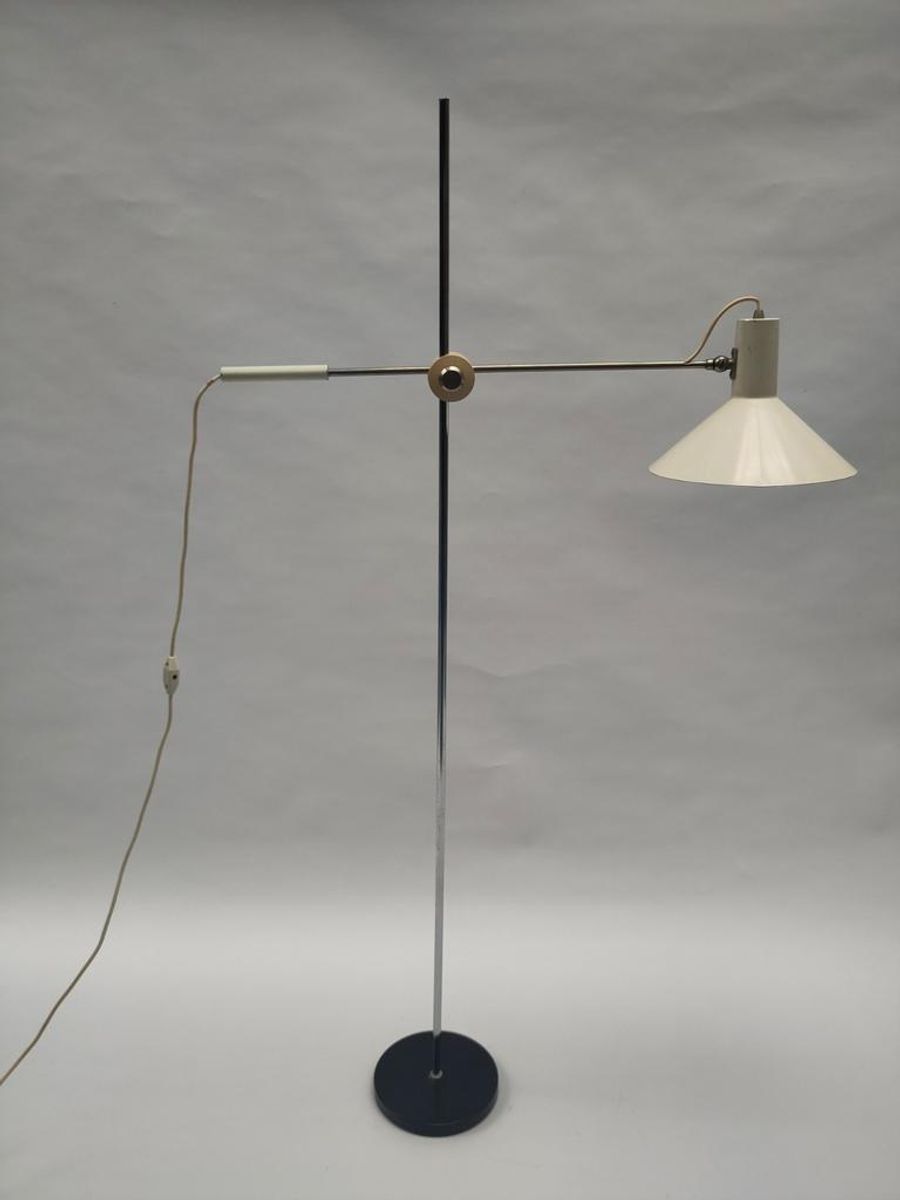 Vintage Staande Hengellamp Gepo Vloerlamp Wit Metaal Anvia image 3