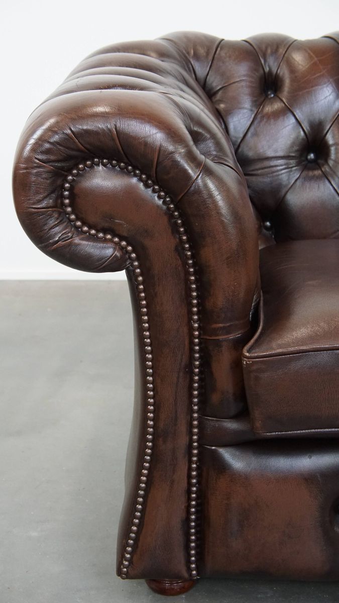 Luxe En Charmante 3-zits Rundleren Chesterfield Bank In Engelse Stijl image 8