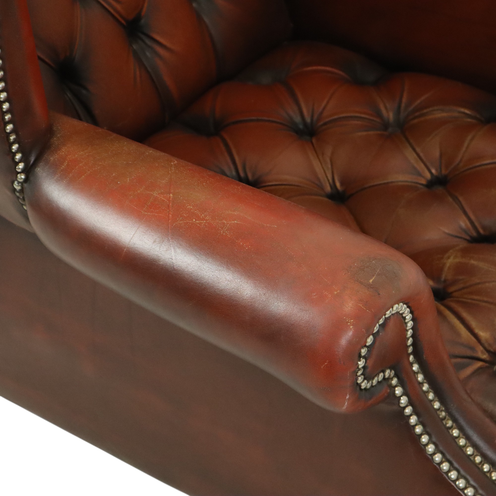 Oude Chesterfield Zetel Bruin Leder Wingchair Oorfauteuil image 12