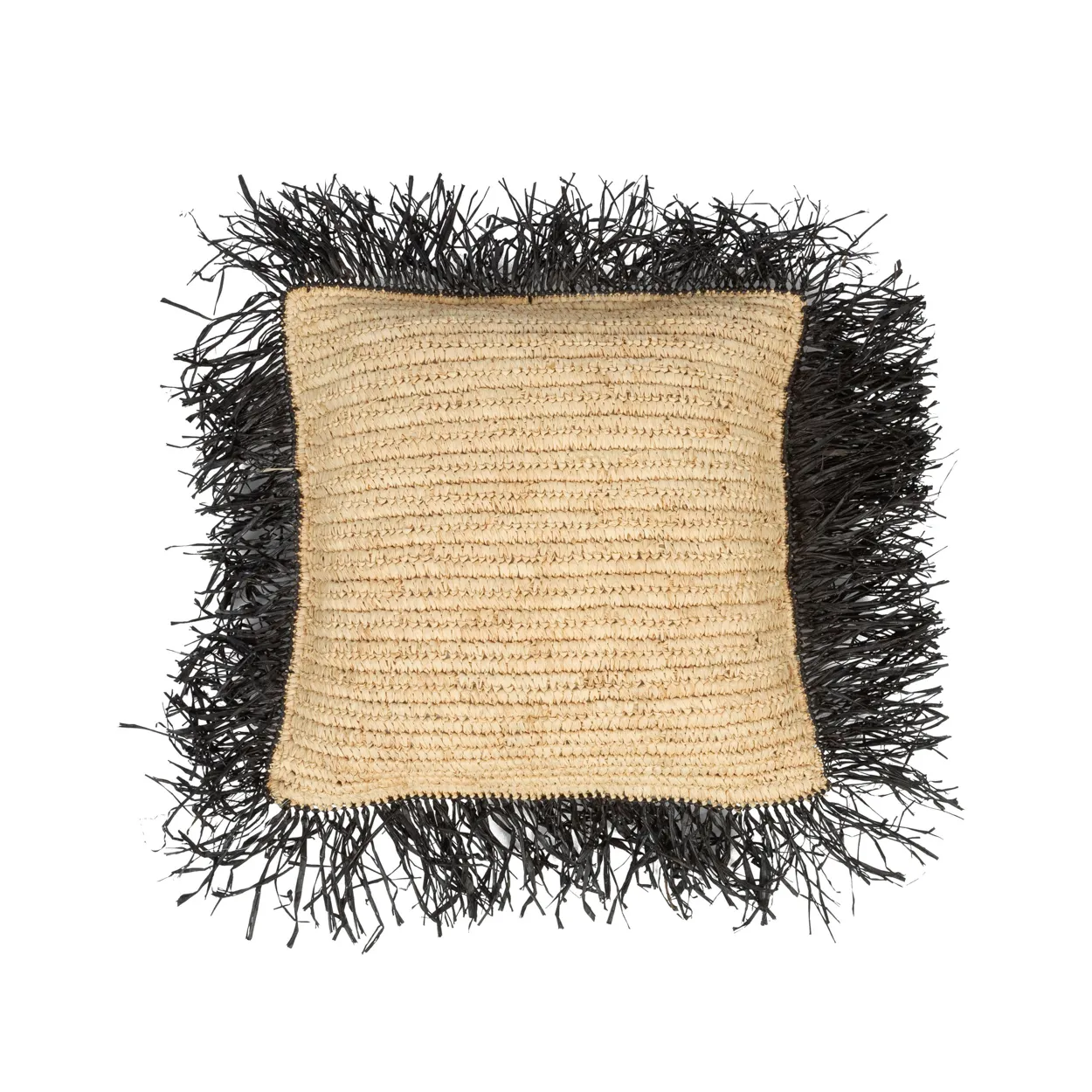 Bazar Bizar | De Raffia Kussenhoes - Naturel Zwart - 40x40 image 2