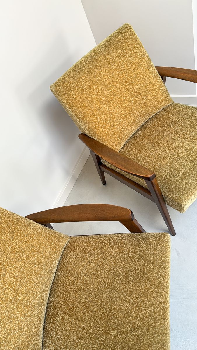 Vintage Fauteuil Met Teak Houten Frame En Gele Bekleding image 6