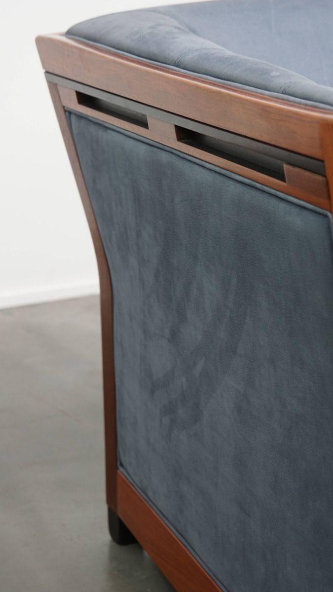 Leuke Schuitema Art Deco Design Bank Met Mooie Blauwe Nubuck Lederen Bekleding image 13