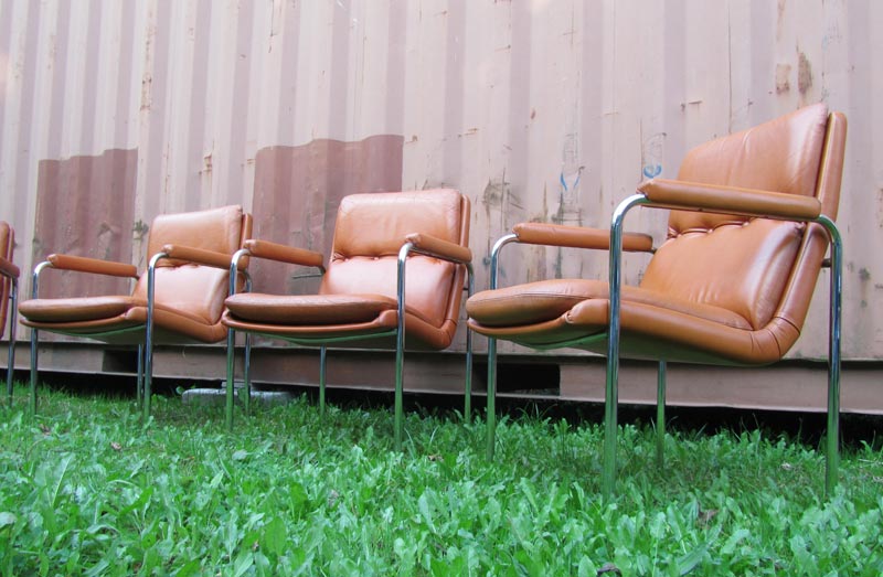 4 Vintage Cognac Leren Lounge Stoelen Artifort Geoffrey Harcourt image 7