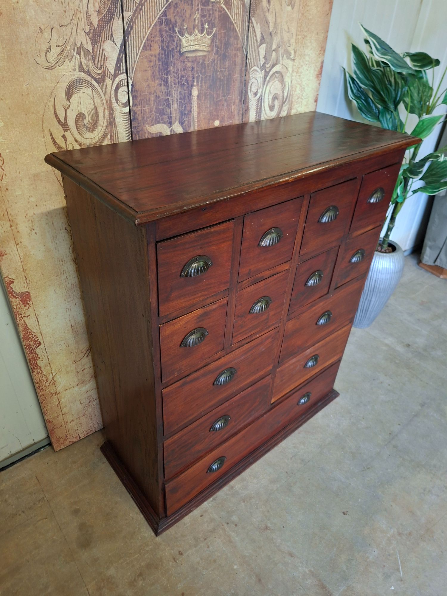 Antieke Geleefde Mahoniehouten Ladenkast, Apothekerskast Archiefkast Afm. 90x37cm En 103cm Hoog. image 3