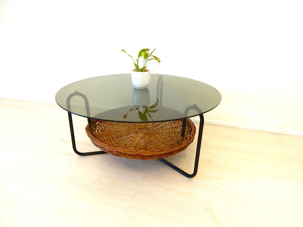 Vintage Tafel Salontafel Rond Jaren 60 / 70 Glas Lectuurbak image 2