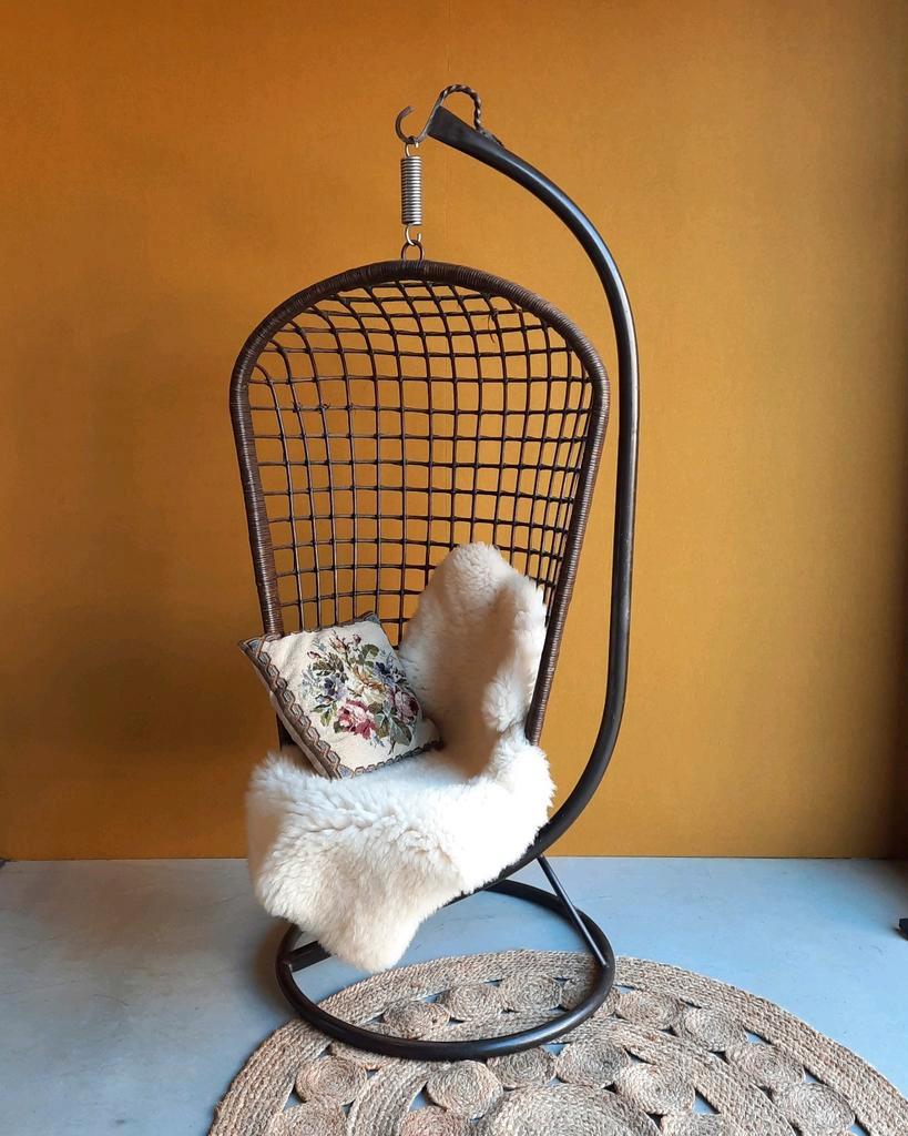 Rotan Egg Chair Met Metalen Voet, Hang Stoel, Vintage image 10