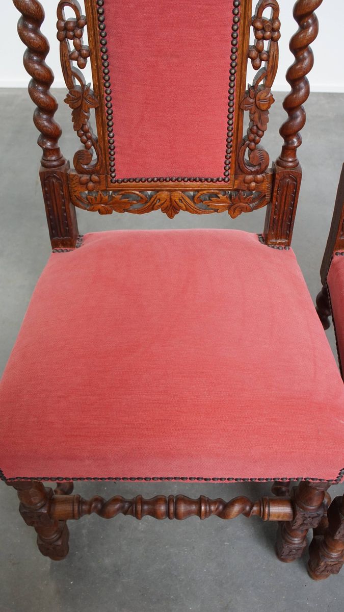 Majestueuze Antieke Set Van 2 Hollandse Eetkamerstoelen Met Mooi Houtsnijwerk image 5