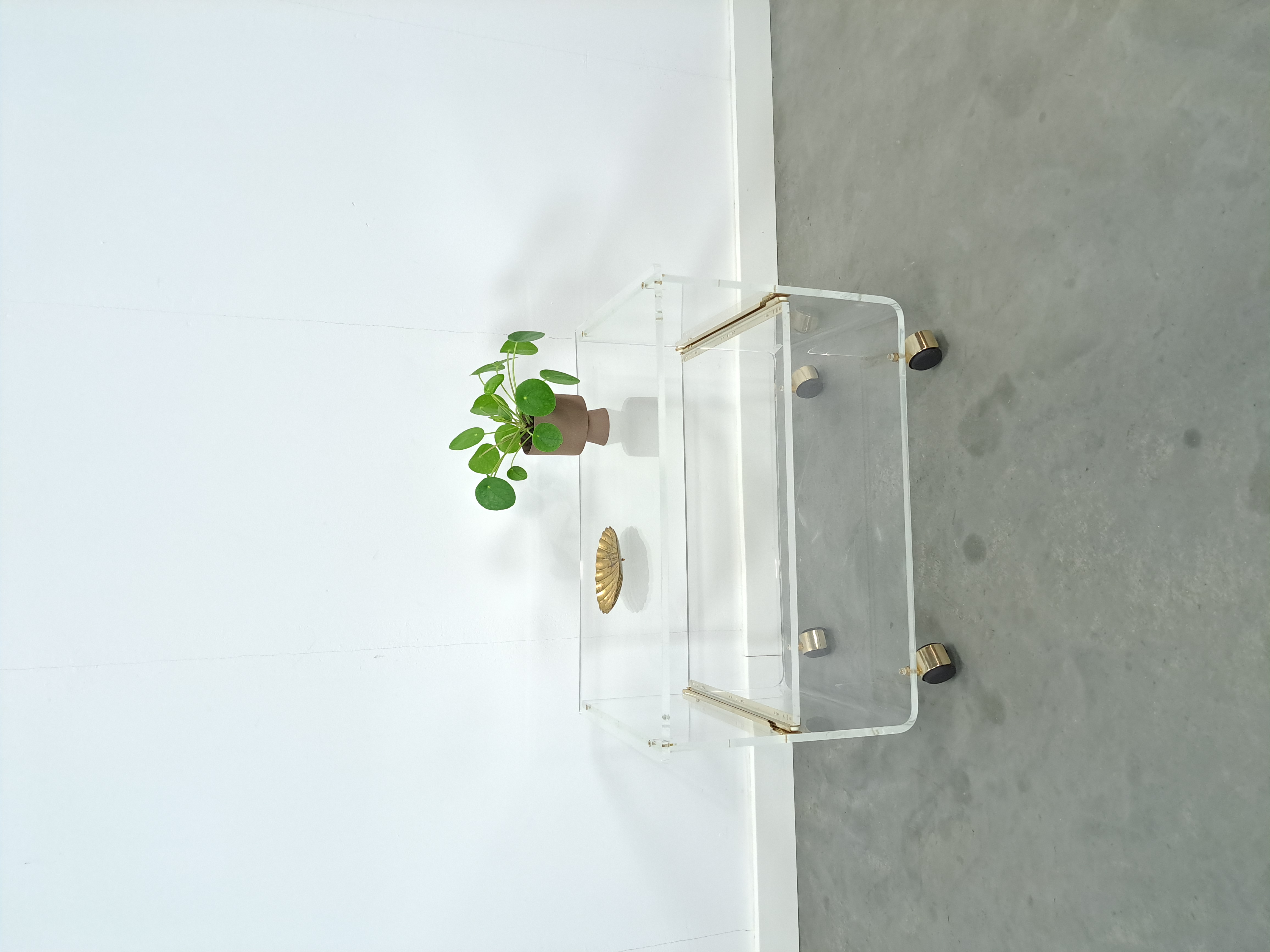 Space Age Plexiglas Trolley Met Messing, Tv Meubel image 3