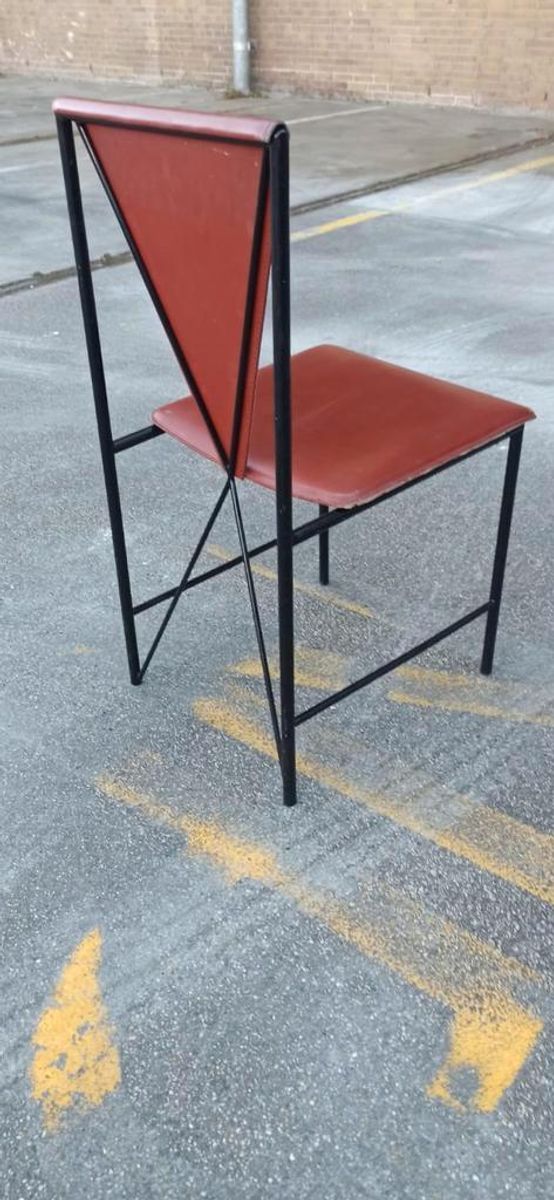 Set Van 8 Vintage Postmodern Leren Eetkamerstoelen image 18