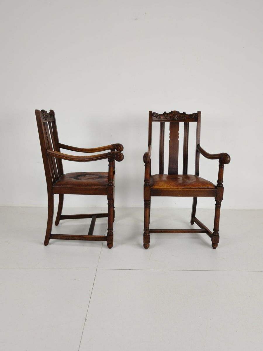 Paar F. Parker & Son Eikenhouten Fauteuils – 19e-eeuws Engels image 6