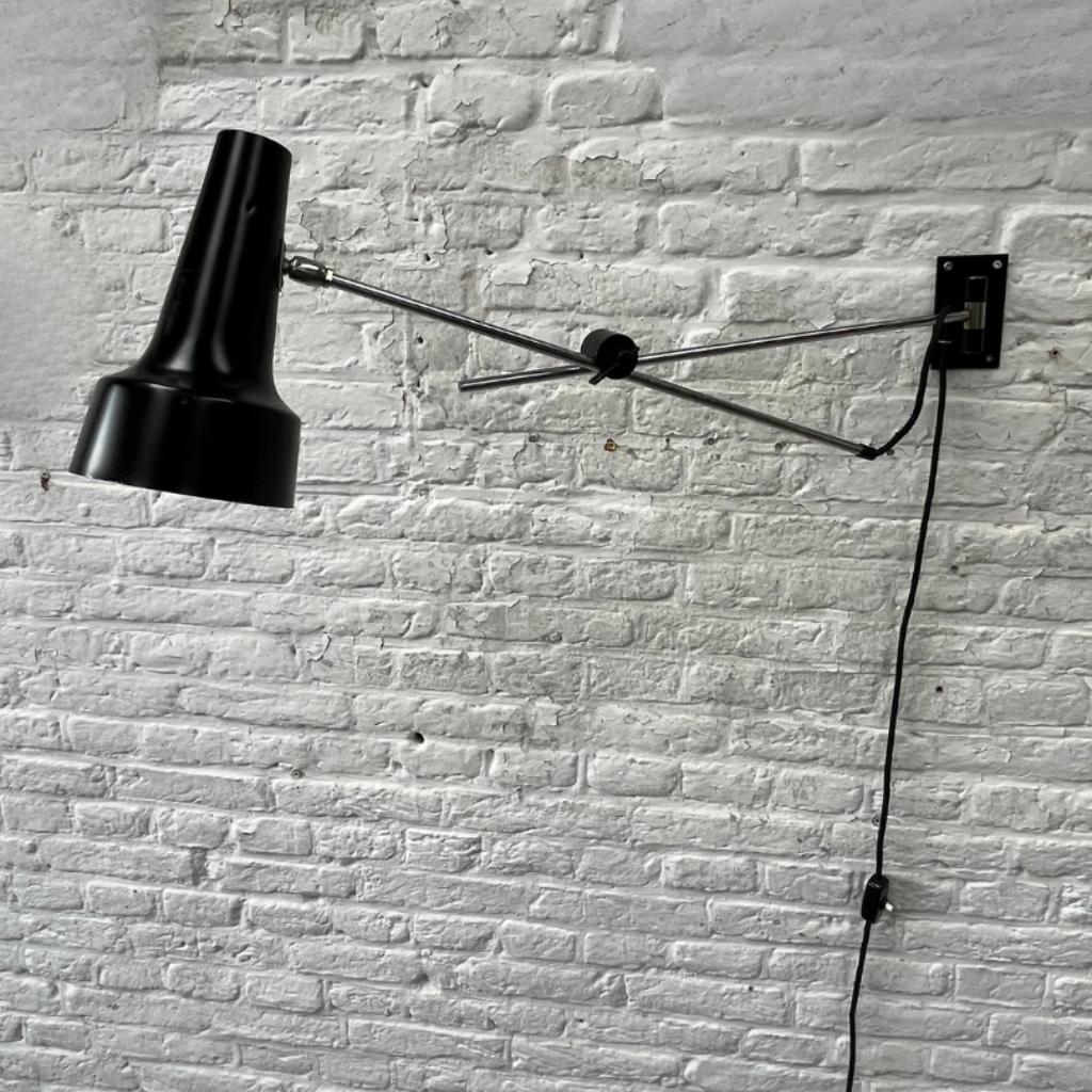 Midcdentury Wandlamp / Hengellamp Zwart Staal - Industrieel image 5