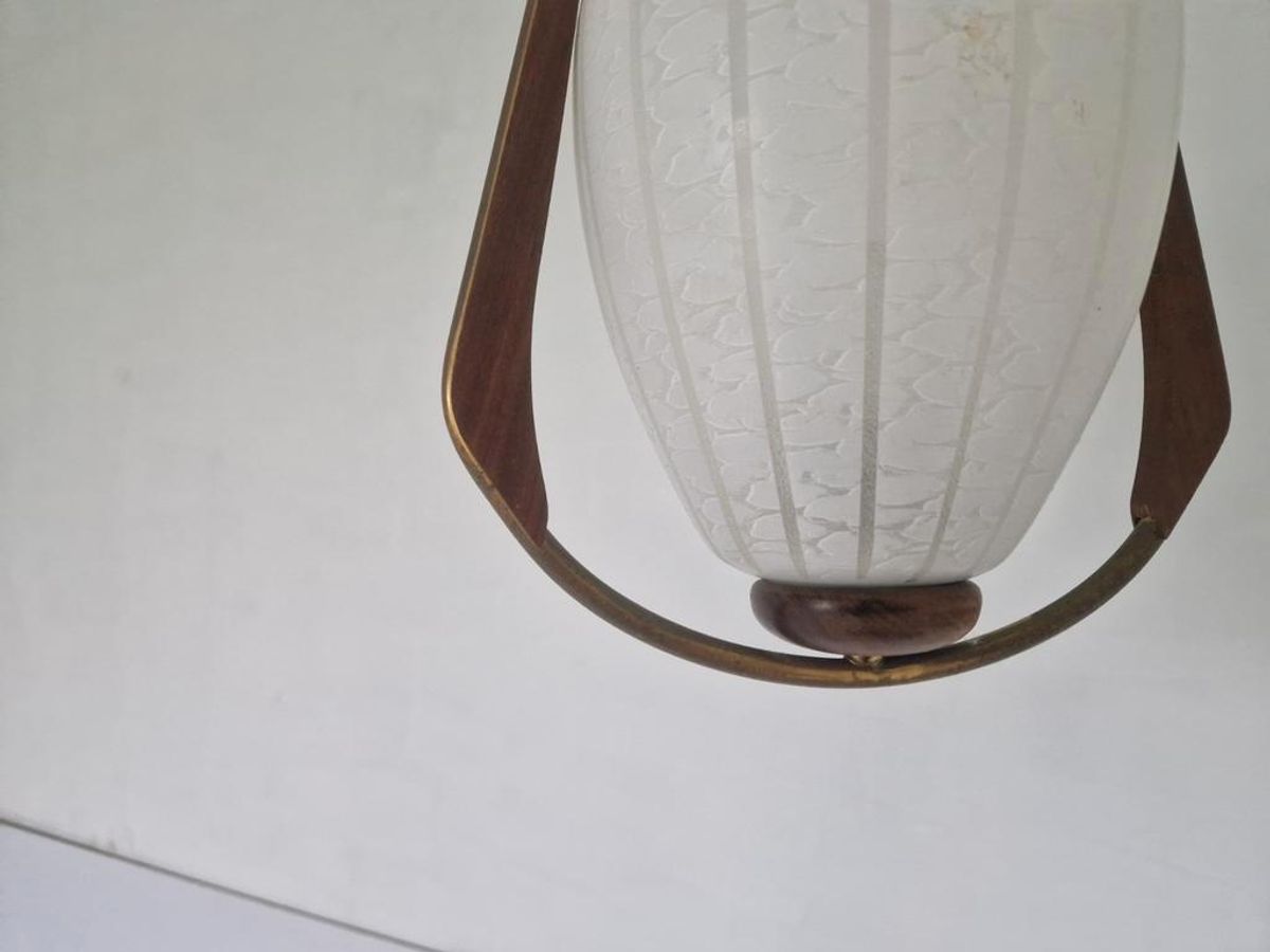 Vintage Scandinavische Teak En Glas Hanglamp. image 8