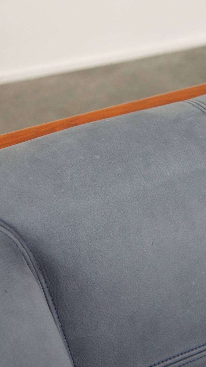 Geweldige Schuitema Art Deco Design Bank Met Mooie Blauwe Nubuck Lederen Bekleding image 17