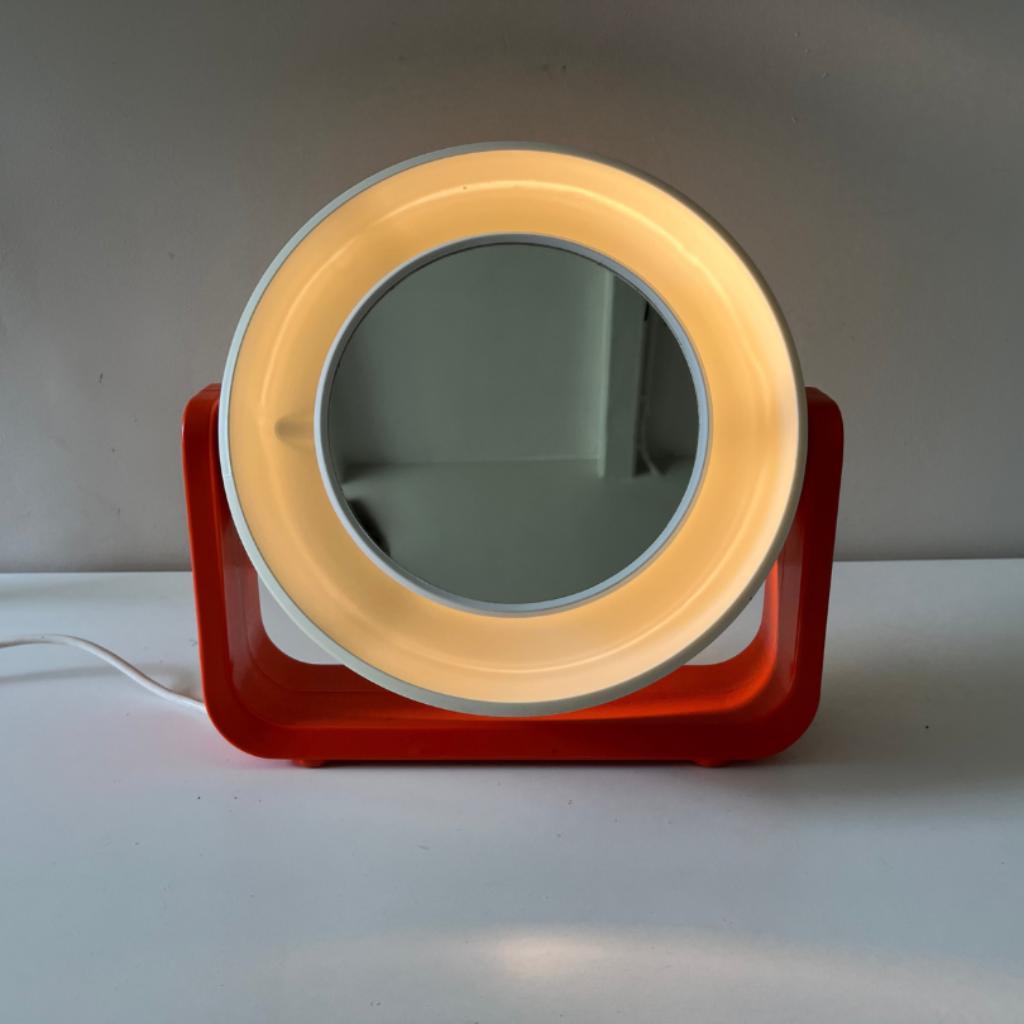 Spiegel Space Age, 2-zijdig Oranje-wit Tafel Of Wand Vintage image 7